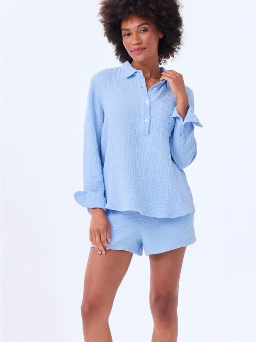 Alice Walk Light Blue Cotton cloud Gauze Textured Loungewear Set